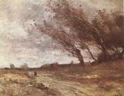 Jean Baptiste Camille  Corot Le Coup de Vent (The Gust of Wind) (mk09) oil painting on canvas